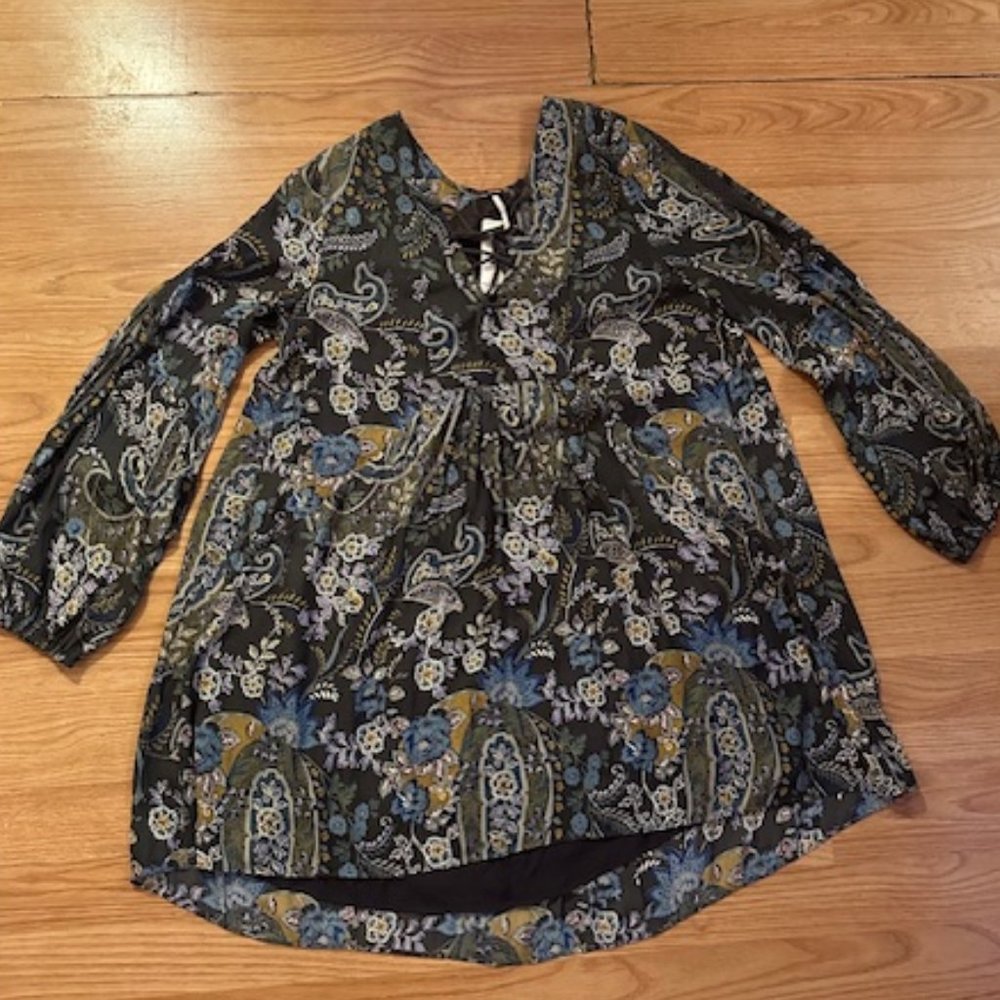 Free People black comb dress, size S, NWT, green paisley